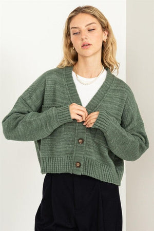 Cute Mood Crop Shoulder Cropped Cardigan Sweater HYFVE GRAY GREEN S 