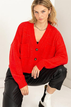 Cute Mood Crop Shoulder Cropped Cardigan Sweater HYFVE RED S 