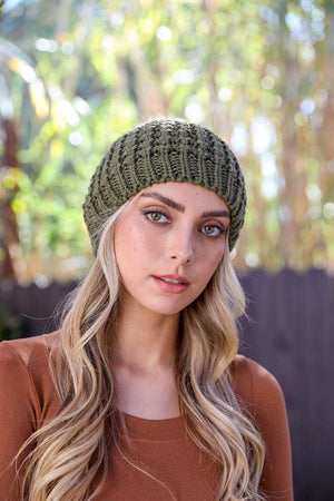 Cute Textured Pom Beanie Beanies Leto Collection Olive 