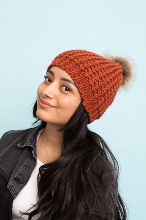 Cute Textured Pom Beanie Beanies Leto Collection Rust 