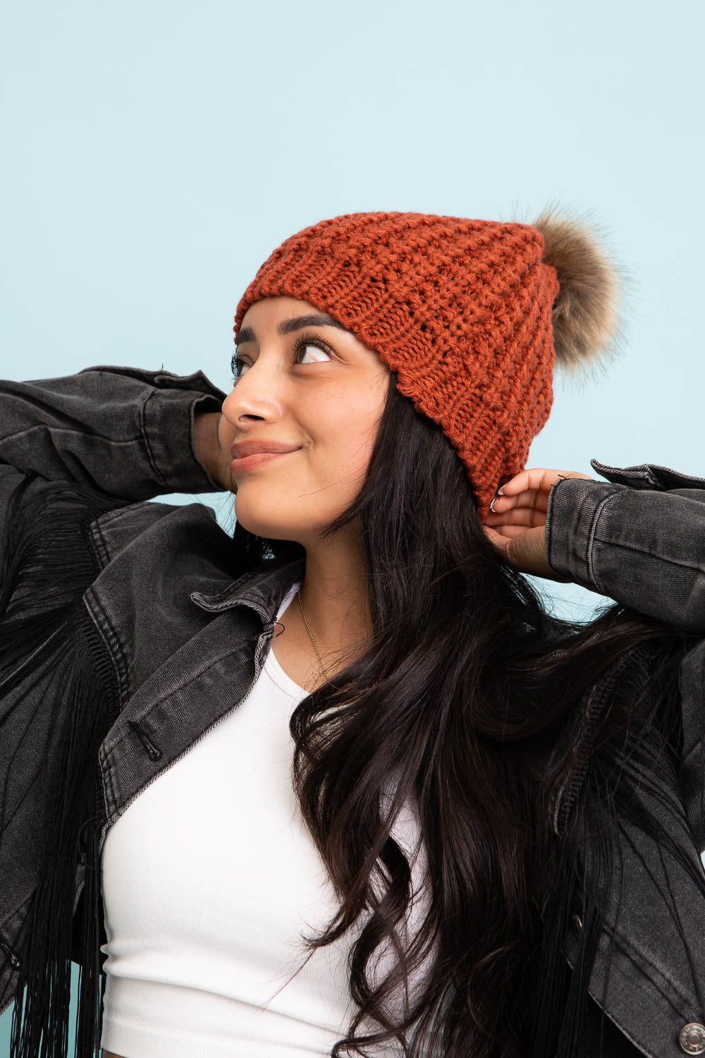 Cute Textured Pom Beanie Beanies Rust