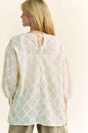 Tied Round Neck Mesh Blouse