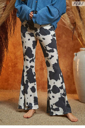 Western Cow Print Flared Pants - Mocha