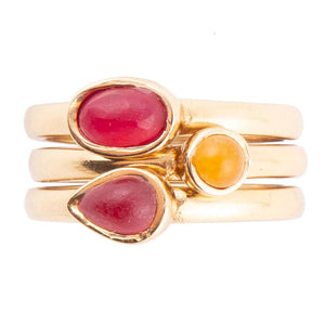 Dainty Stackable Red and Yellow Agate Golden Ring Set