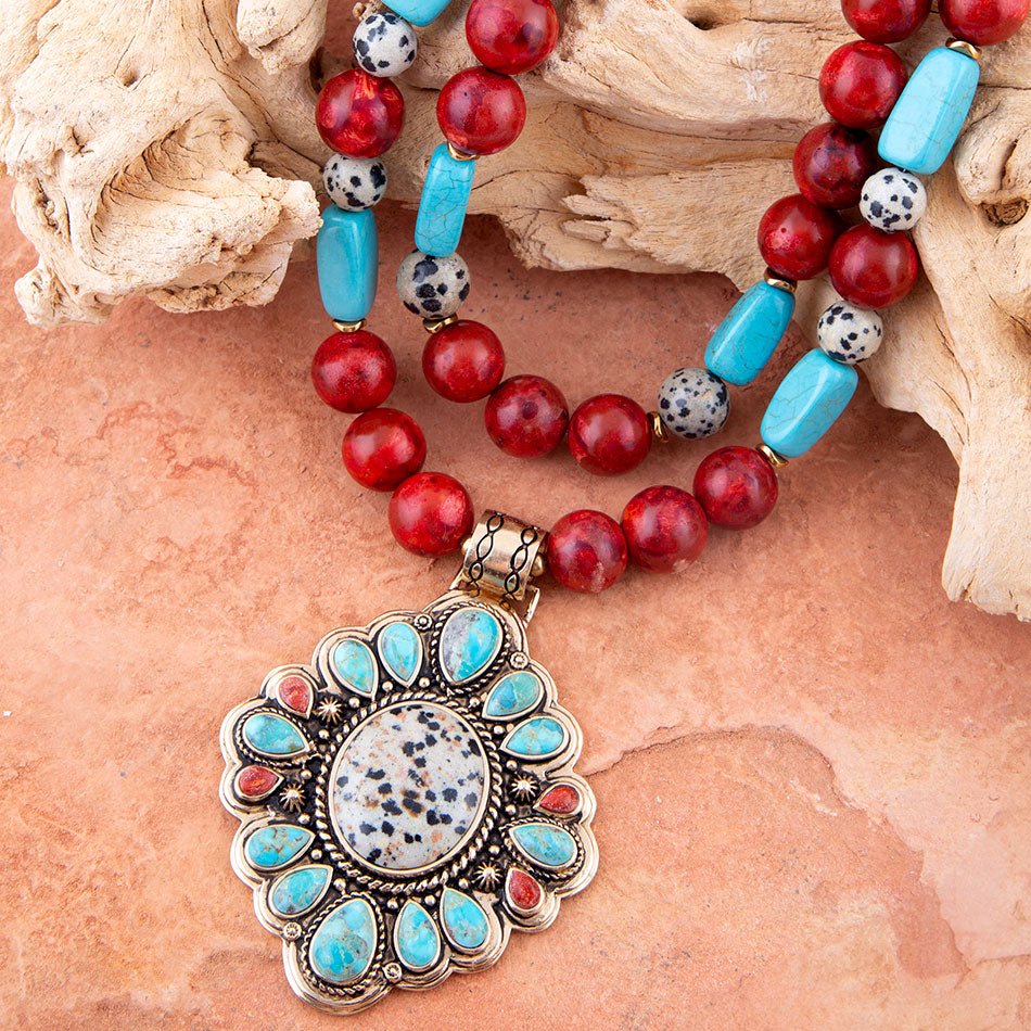 Dalmatian Jasper Colorful Golden Pendant Necklace