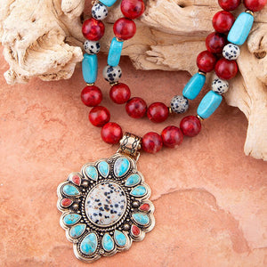 Dalmatian Jasper Colorful Golden Pendant Necklace