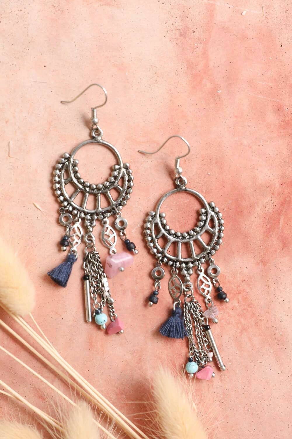 Dangling Rose Quartz & Fringe Earrings Jewelry Leto Collection 