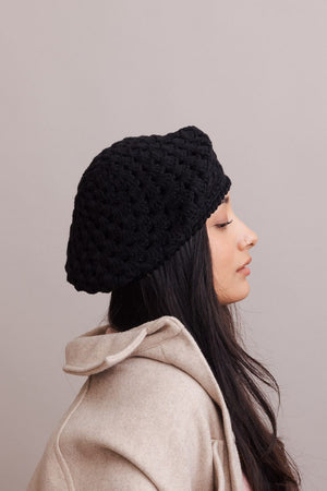 Darling Crochet Knitted Beret Beanies Leto Collection One Size Black 