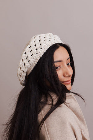 Darling Crochet Knitted Beret Beanies Leto Collection One Size Ivory 
