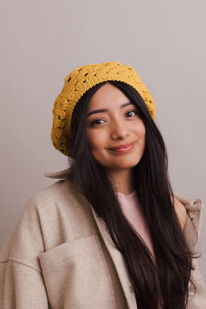 Darling Crochet Knitted Beret Beanies Leto Collection One Size Mustard 