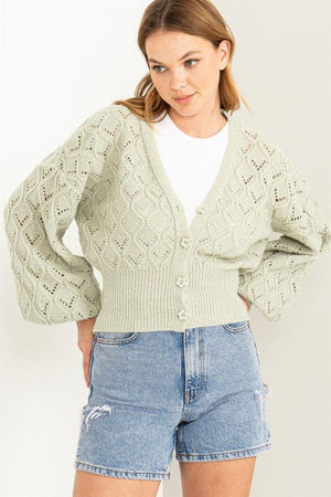 Days Together Pointelle Sweater Cardigan HYFVE SAGE S 