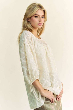 Tied Round Neck Mesh Blouse