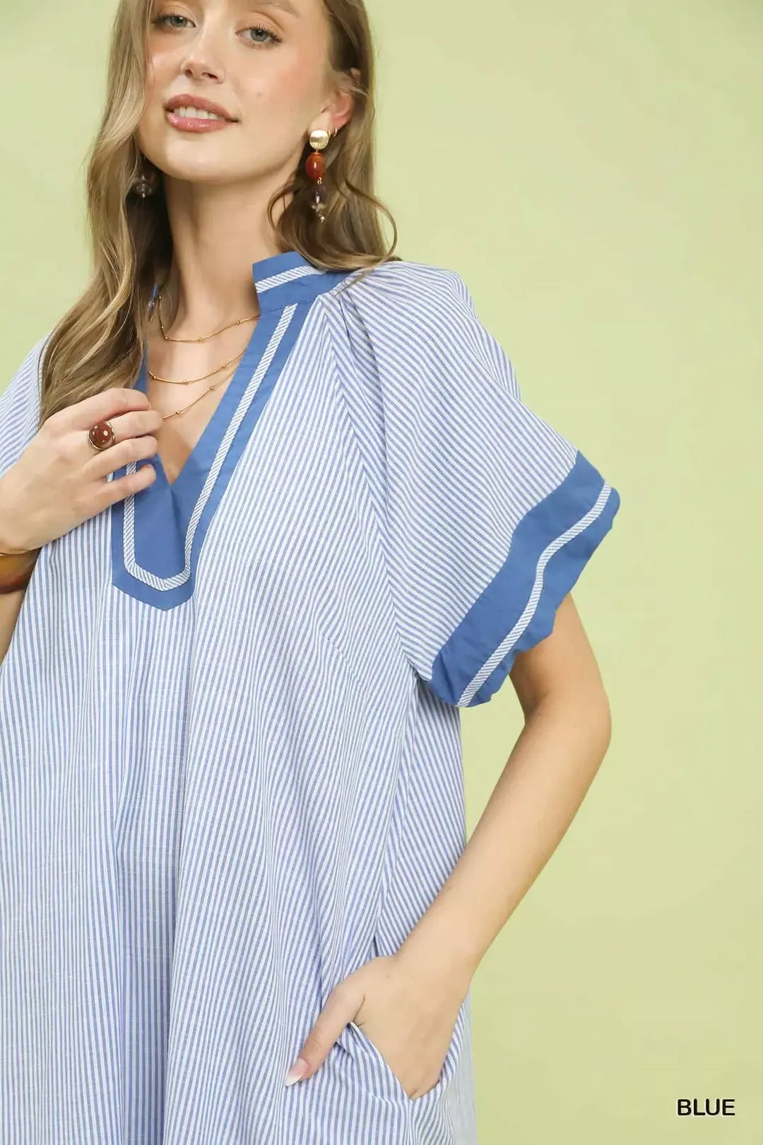 contrast trim midi dress Pinstripe Contrast Trim Midi Dress