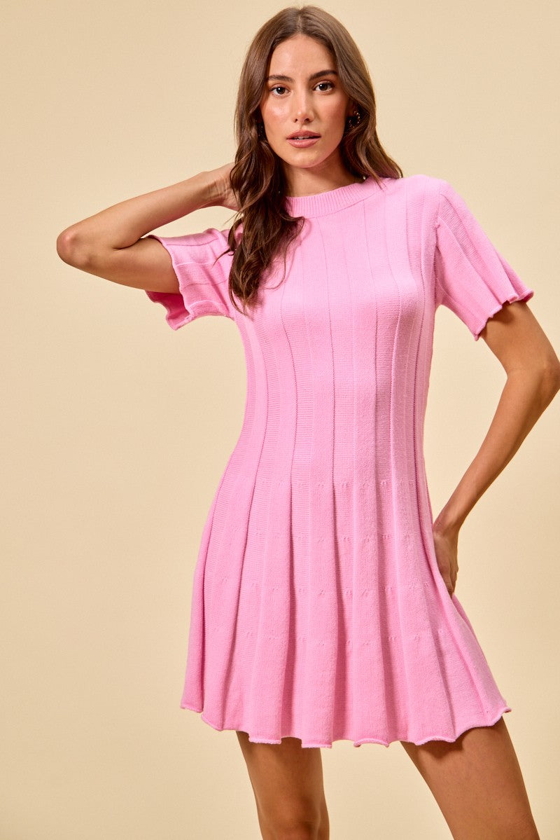 short rib knit dress Women's Short Sleeve Rib Mini Sweater Dress