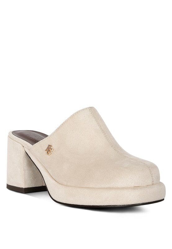 DELAUNAY Suede Heeled Mule Sandals Rag Company BEIGE 5 