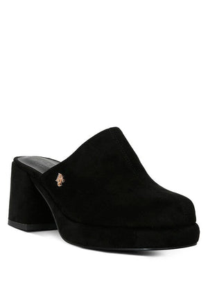 DELAUNAY Suede Heeled Mule Sandals Rag Company Black 5 