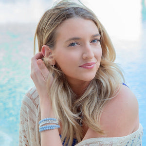 Denim Blue Angelite Silver Bracelet Set