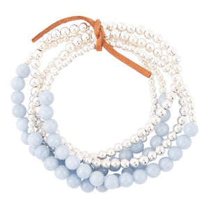 Denim Blue Angelite Silver Bracelet Set