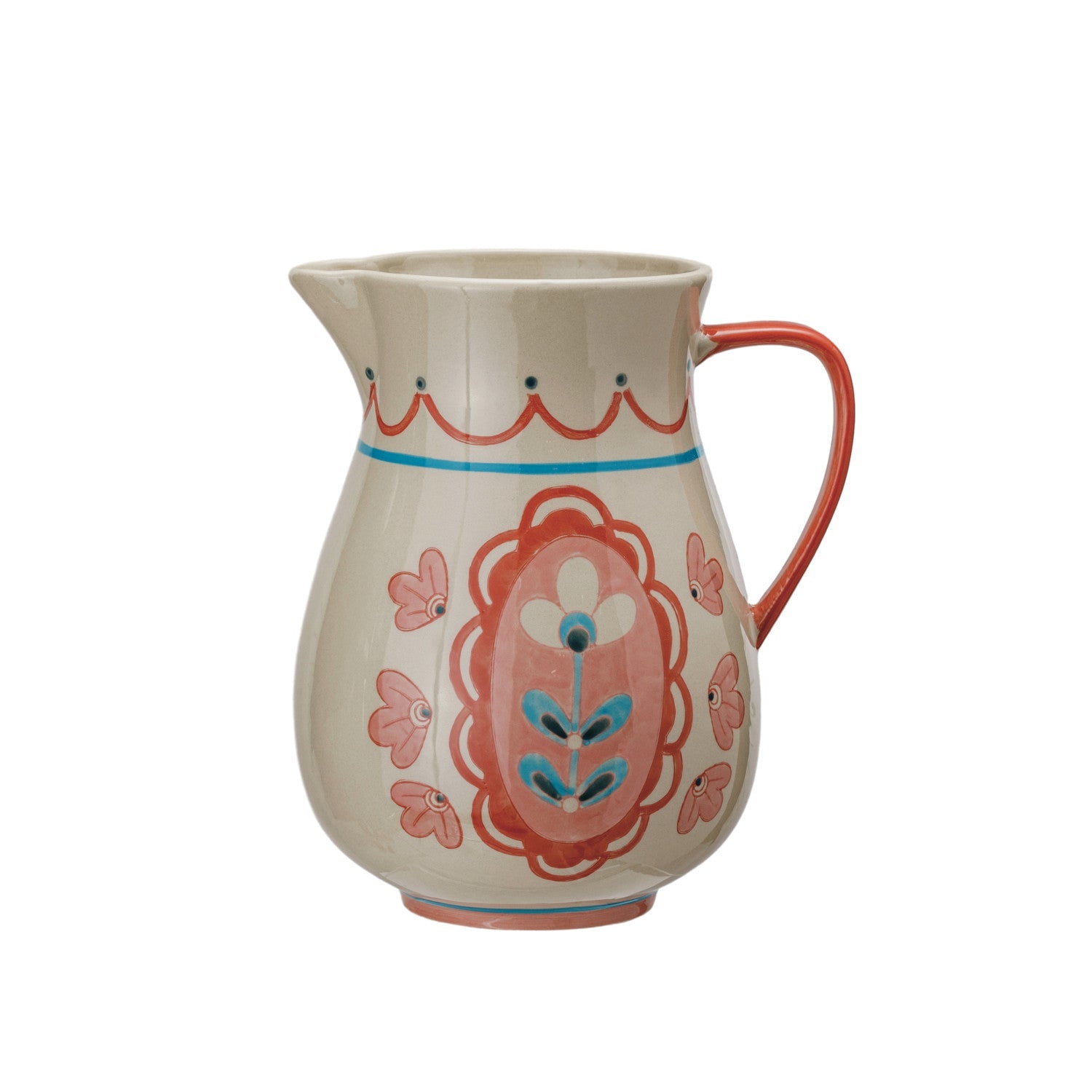 Hand-Painted Stoneware Pitcher w/ Flowers