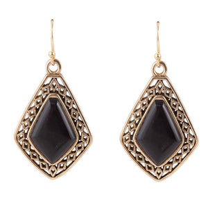 Diamond Black Onyx Stone Golden Drop Earrings
