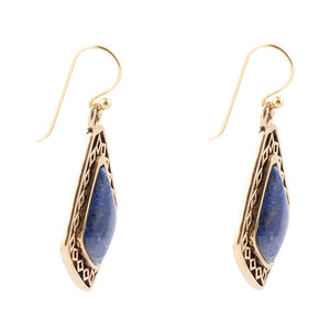 Dimond Blue Lapis Stone Golden Drop Earrings