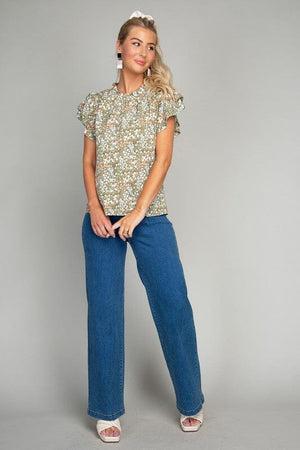 Ditsy Floral Print Butterfly Sleeve Blouse Nuvi Apparel 