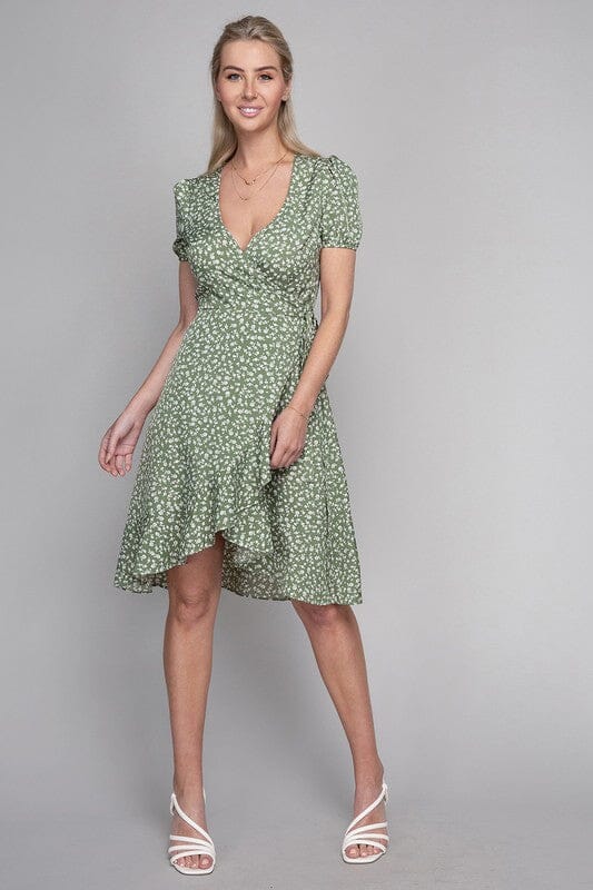 Ditsy Floral Print Wrap Dress Nuvi Apparel Green S 