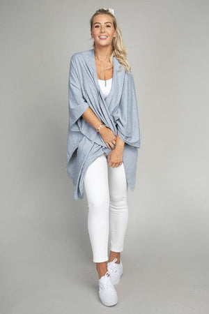 Drop Shoulder Open Front Cardigan Nuvi Apparel GRAY S 