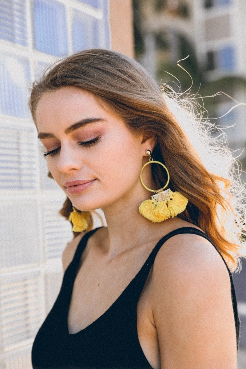 Drop Tassel Fan Earrings Jewelry Leto Collection Yellow 