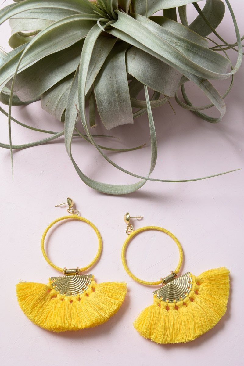 Drop Tassel Fan Earrings Jewelry Yellow