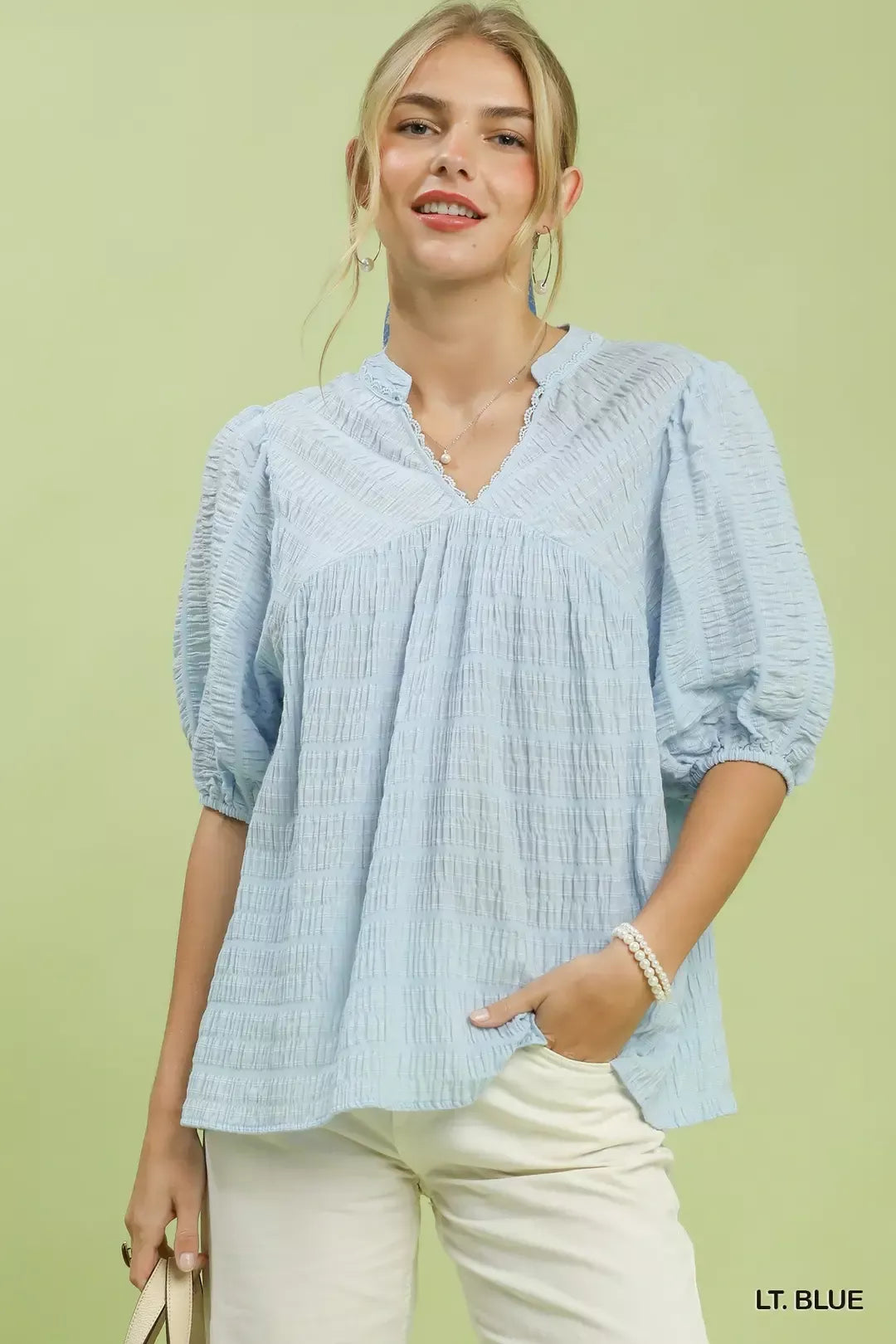 Textured Puff Sleeve Blouse