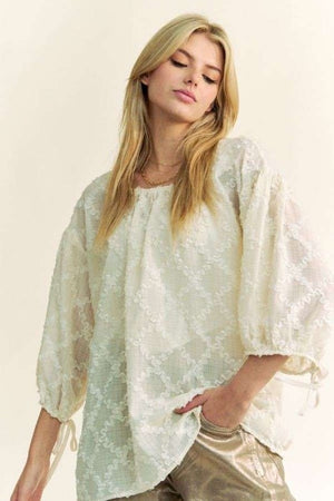 Tied Round Neck Mesh Blouse