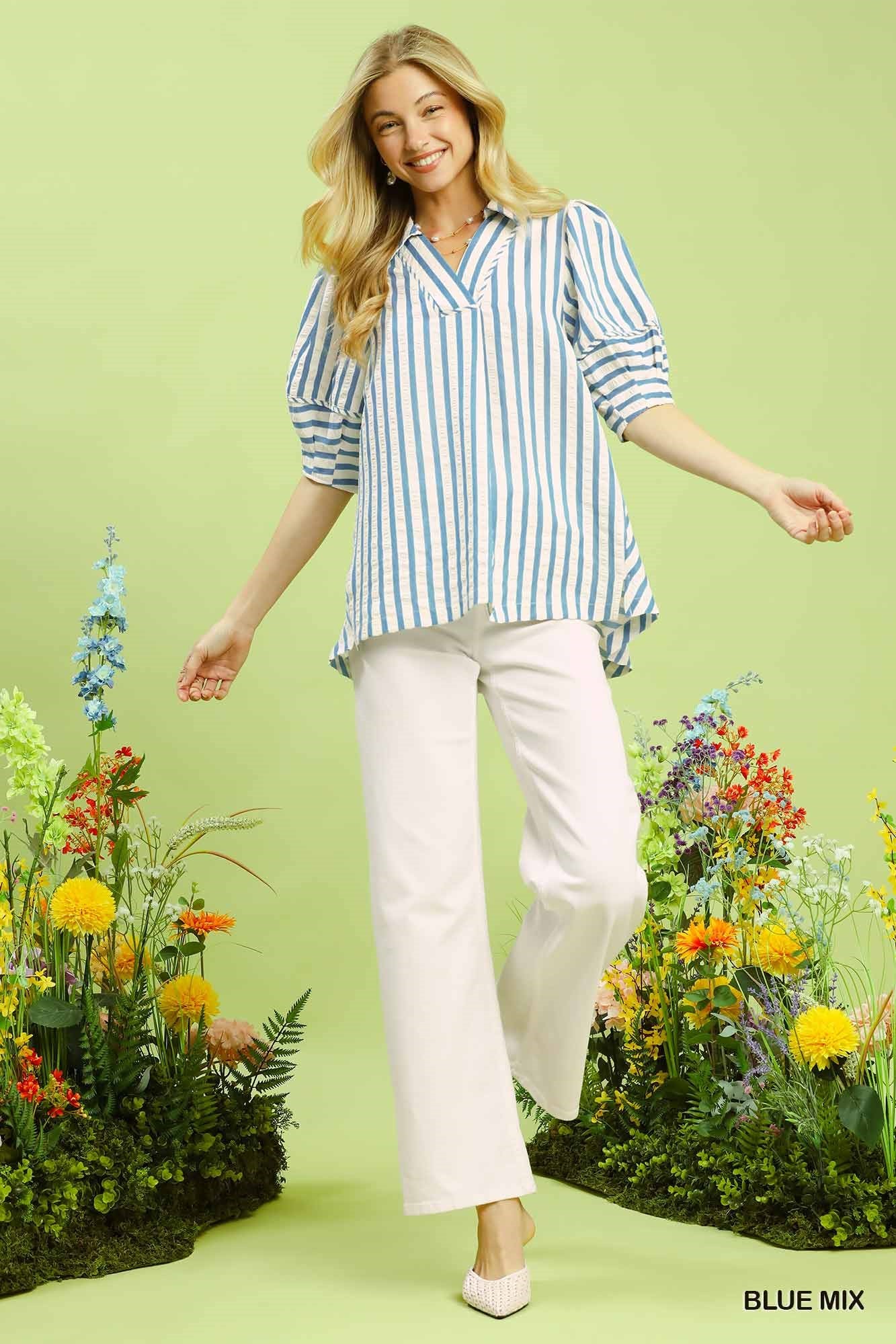 Striped Puff Sleeve Blouse