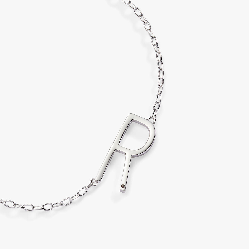 Initial R Precious Elongated Necklace