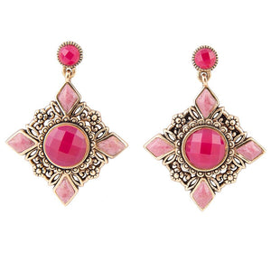 Embellished Pink Quartz Golden Post Drop Earrings