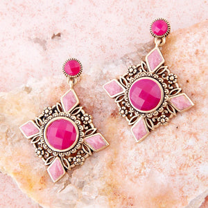 Embellished Pink Quartz Golden Post Drop Earrings
