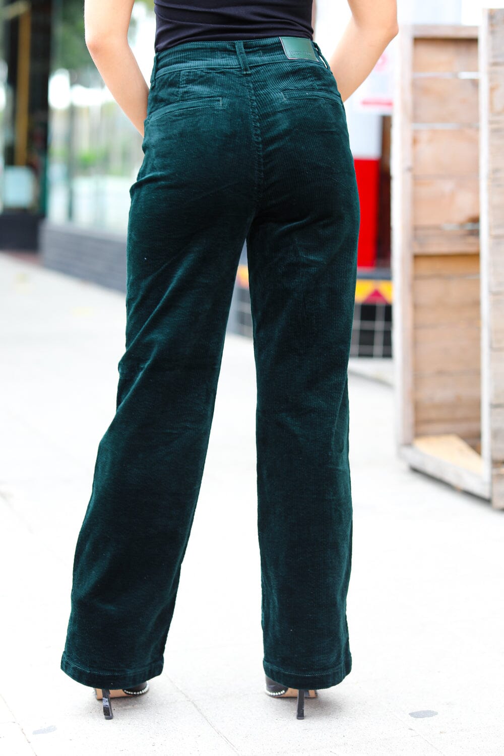 Embrace The Joy Emerald Green Corduroy High Rise Wide Leg Pants Judy Blue 