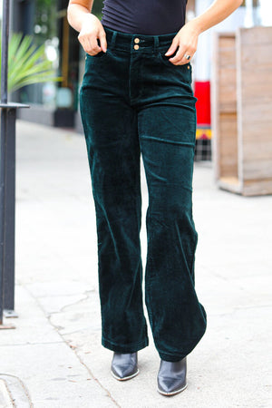 Embrace The Joy Emerald Green Corduroy High Rise Wide Leg Pants Judy Blue 