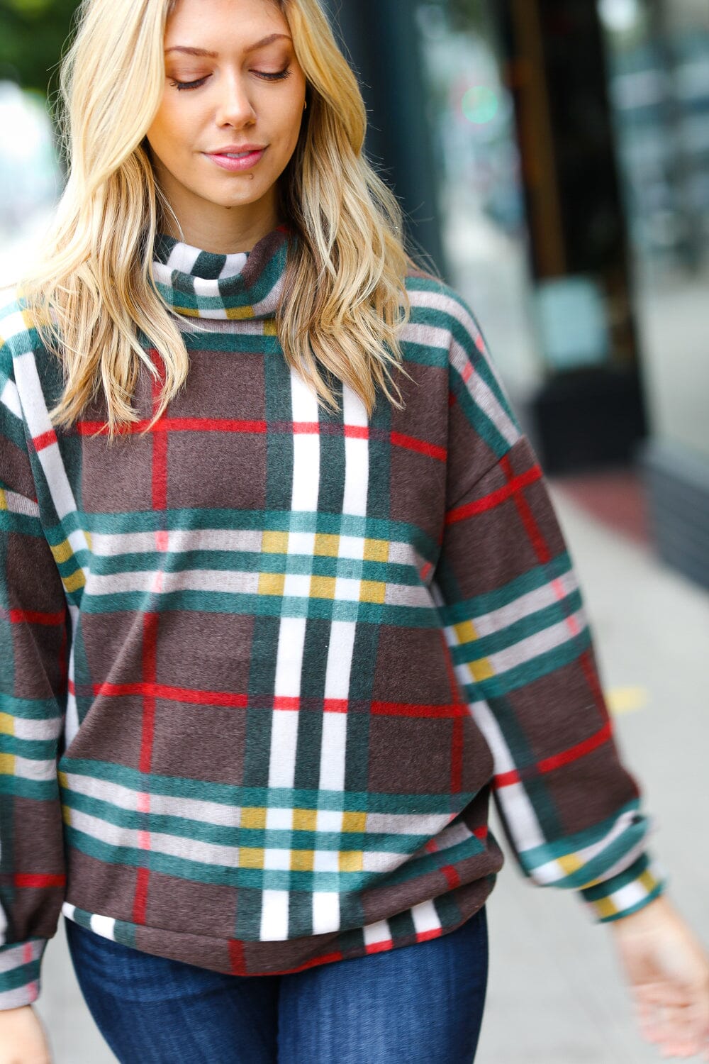 Embrace The Joy Multicolor Plaid Turtleneck Sweater CY Fashion 