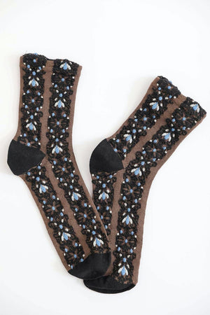 Embroidered Flower Pattern Socks Socks Leto Collection Black 