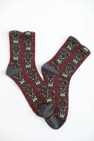 Embroidered Flower Pattern Socks Socks Leto Collection Navy 