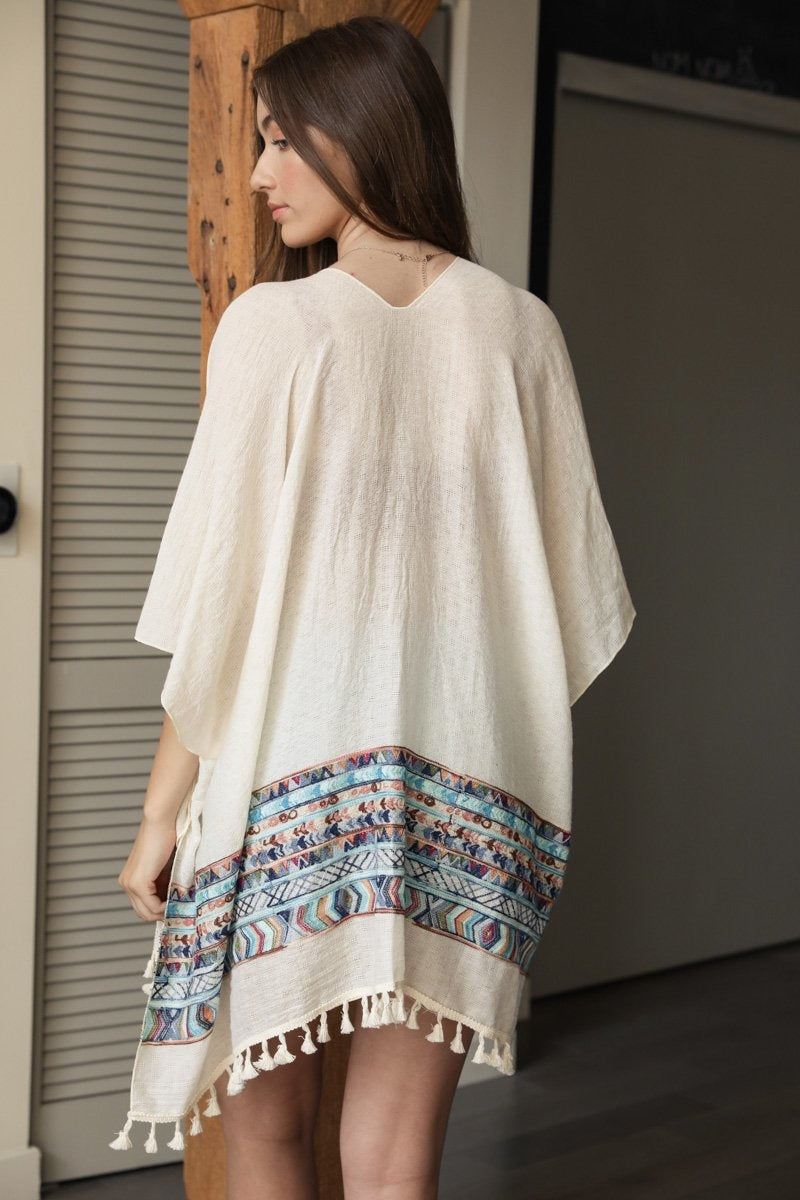 Embroidered Geometric Kimono Ivory