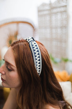Embroidered Stitch Boho Knot Headband Hats & Hair Leto Collection Blue 
