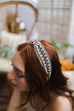 Embroidered Stitch Boho Knot Headband Hats & Hair Leto Collection Brown 
