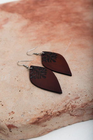 Engraved Leaf Leather Earrings Jewelry Leto Collection 