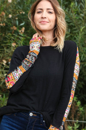 Ethnic Paisley Print Raglan Knit Top with Thumb Holes Haptics 