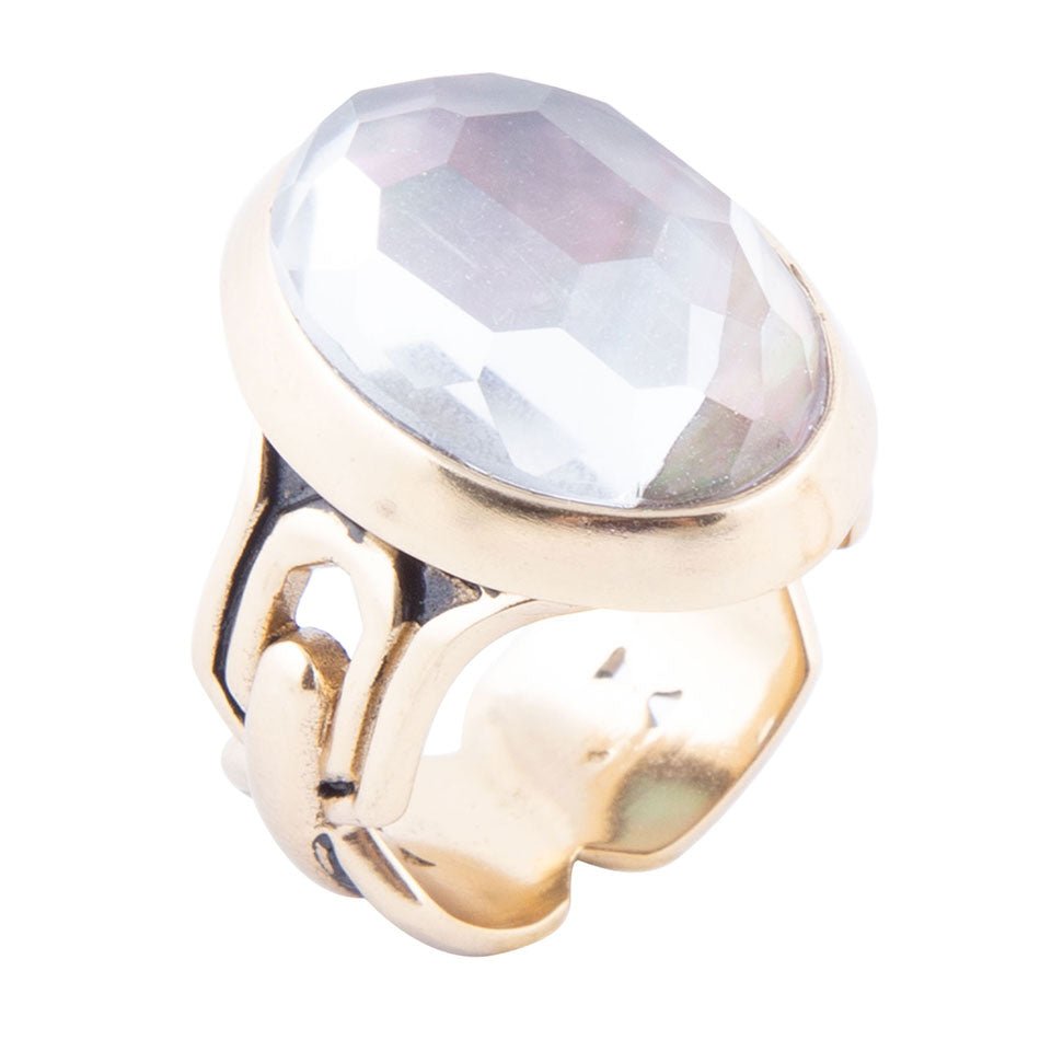 Etto Black Mother of Pearl Golden Dome Statement Ring