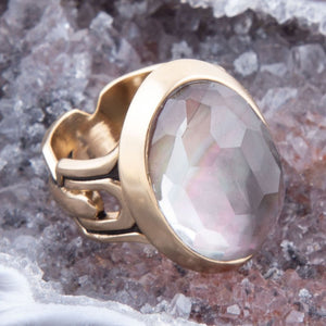 Etto Black Mother of Pearl Golden Dome Statement Ring