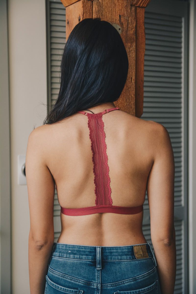 Eyelet Lace T-Back Bralette XS/S / Berry