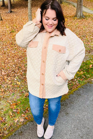 Eyes On You Taupe Quilted Knit Button Down Shacket Haptics 